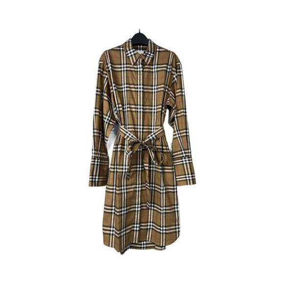 NWT Burberry Giovanna Beige Check Plaid Shirtdress Shirt Dress US Size 10 - Picture 1 of 7